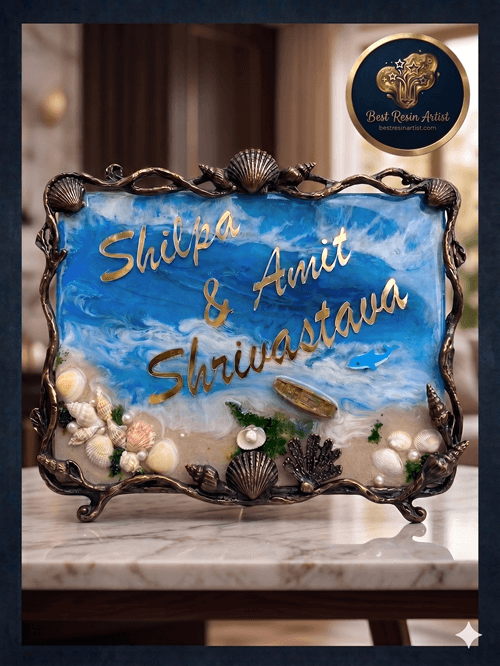 Shilpa Amit Shrivastava Resin Name Plate on Ocean theme Created by Best Resin Artist Shilpa Amit Shrivastava